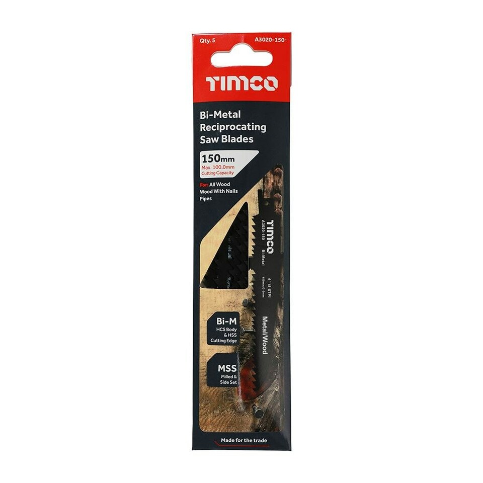 image 1 of Timco - Reciprocating Saw Blades - Wood with Nails Cutting - Bi-Metal (Size S610VF - 5 Pieces)
