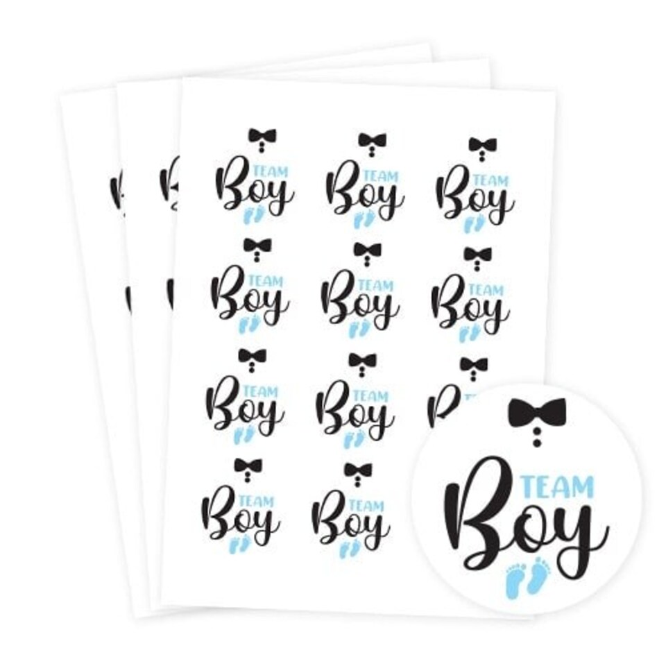 image 1 of Team Boy Gender Reveal Round Stickers 60mm - Sheet of 12