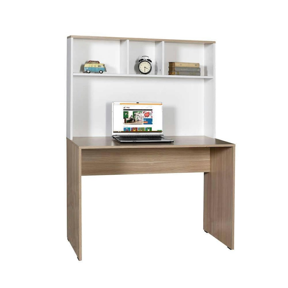 image 1 of Adore Teen White & Oak Study Desk with Storage Hutch White