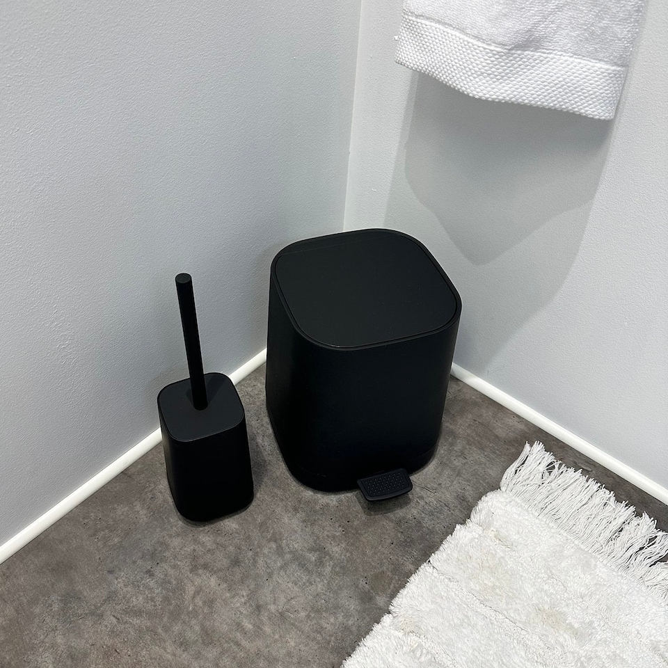 image 1 of BESLAGSBODEN Black Plastic Freestanding Square Toilet Brush and Holder
