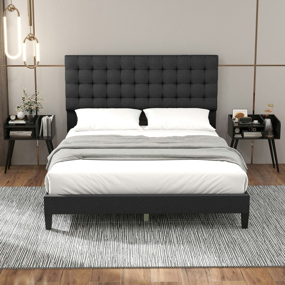 image 1 of COSTWAY Modern Nightstand 2-Tier Bedside Table Black Black