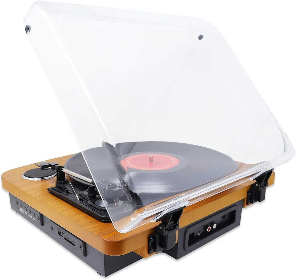 image 1 of Lightwood Vinyl Record Player With Stereo Speakers - Bluetooth Send & Receive - USB & SD Recording - AUX IN & RCA Out