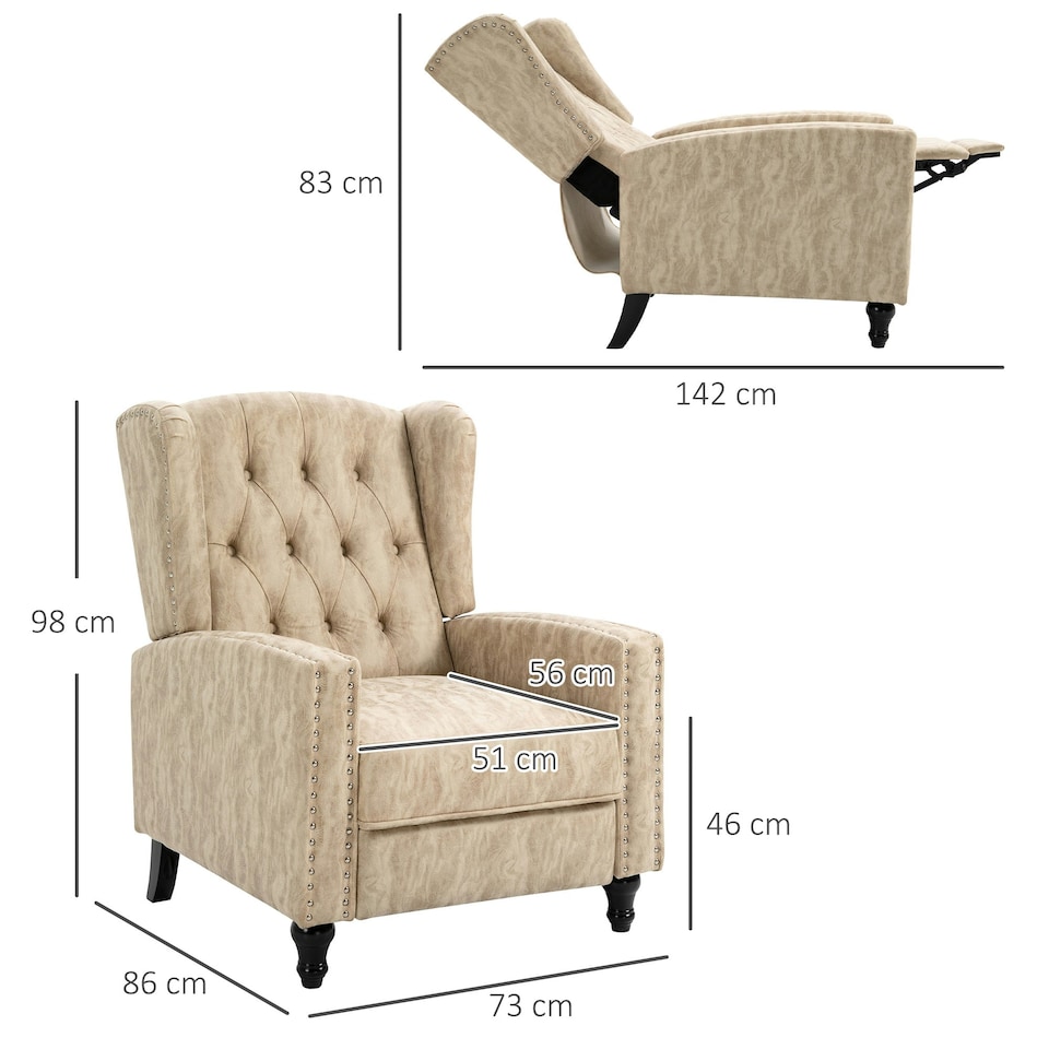 image 1 of HOMCOM Marble Effect Manual Reclining Armchair w/ Footrest Studs Wood Legs Beige