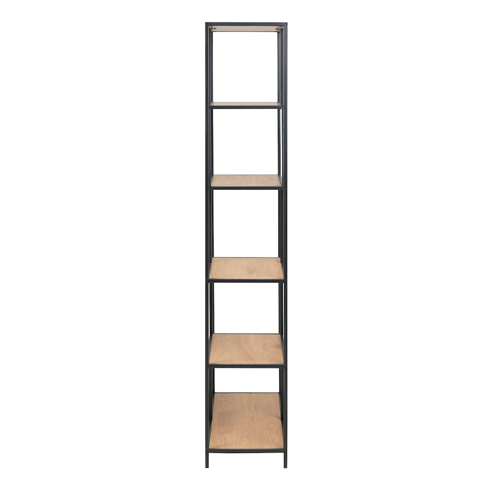 image 1 of Seaford Tall Black Metal Bookcase with 5 Oak Shelves