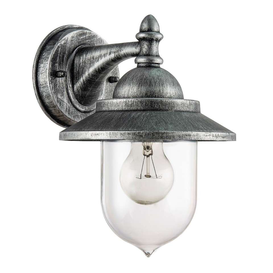 image 1 of Classic Style Outdoor Wall Lamp Lantern in Brushed Black Silver with Clear Shade | Silver