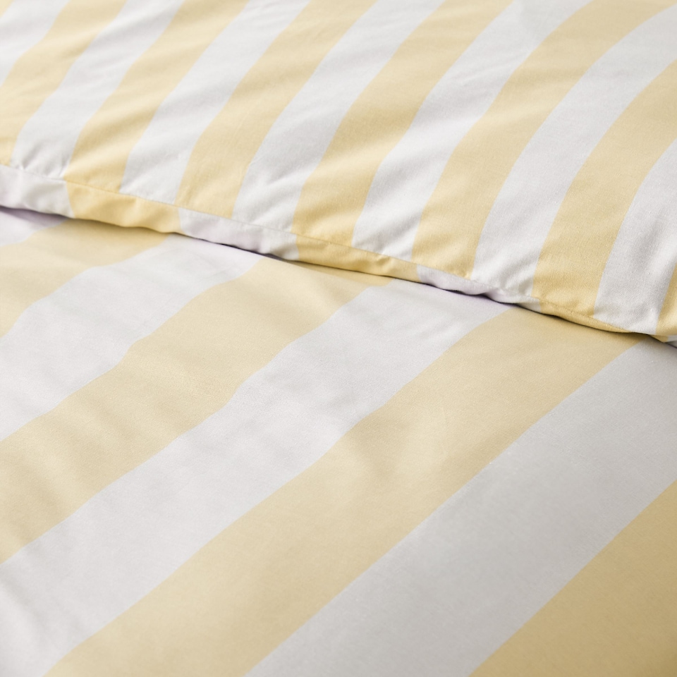 image 1 of Catherine Lansfield Cove Stripe Reversible Duvet Cover Set | Yellow | King