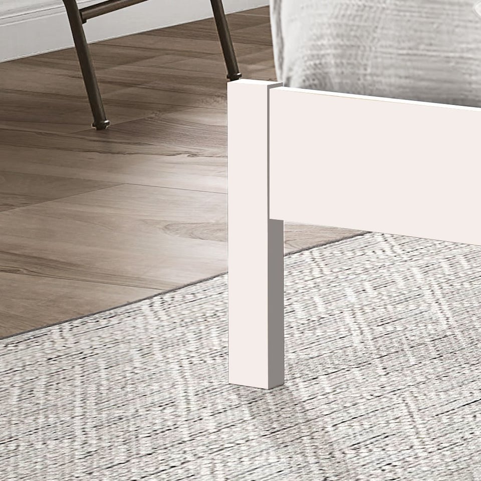 image 1 of 4ft6 Double White,Solid Wood Wooden Bed Frame Bedstead with Oak finish top rail