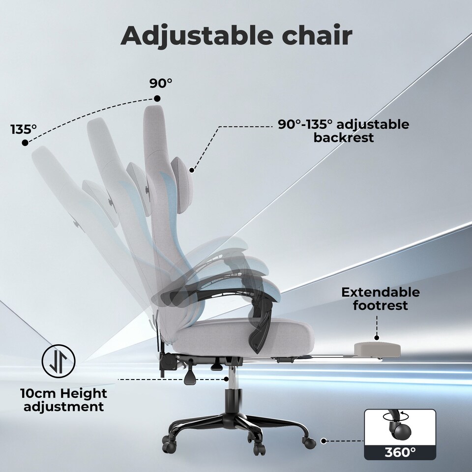 image 1 of Levede Office Desk Chair Fabric Gaming Recliner Adjustable Height Swivel | Blue | Blue | One Size