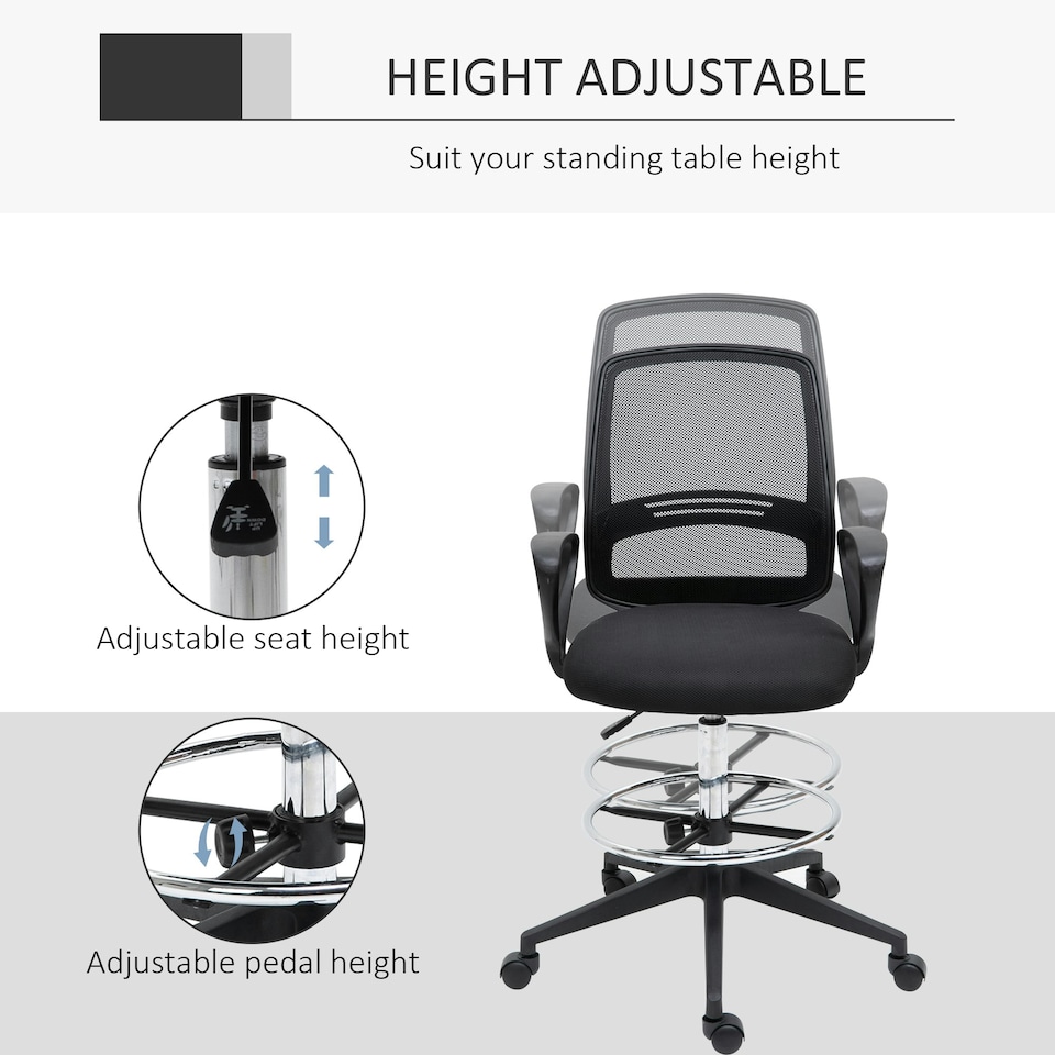 image 1 of Vinsetto Draughtsman Chair Tall Office Chair with Adjustable Height