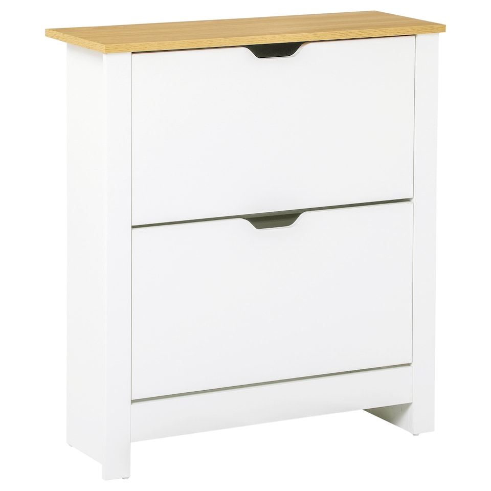 image 1 of HOMCOM 12-Shoe Storage Cabinet 4 Shelves 2 Drawers Tabletop 4 Legs Modern White