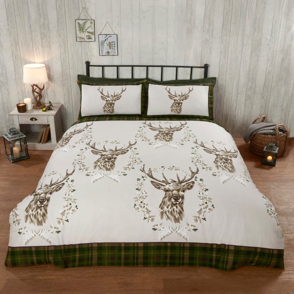 image 1 of Angus Stag Brushed Cotton Bedding Set Grey | Single