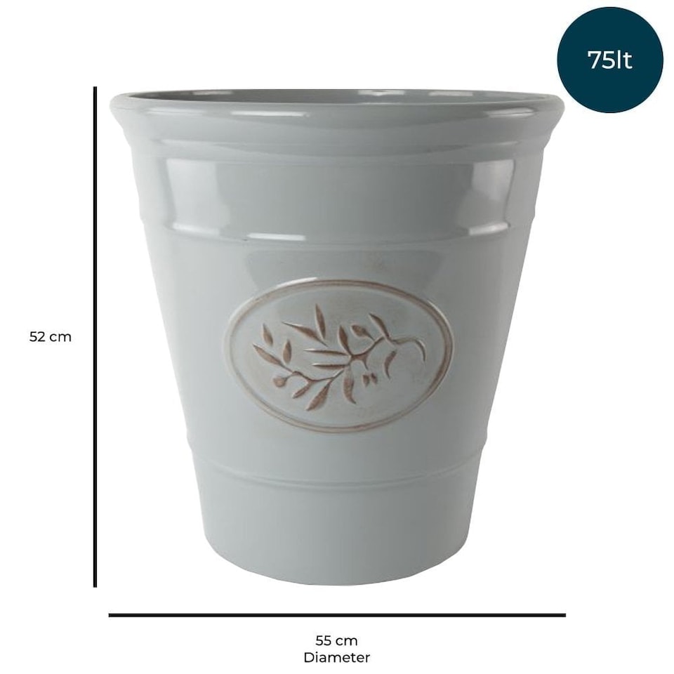 image 1 of JSH Olive Planter 75L Ceramic Look Round Plastic Flower Pot Frost & UV Resistant 30cm Round - Grey