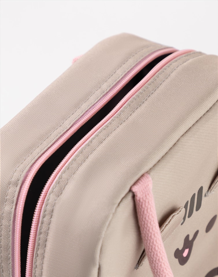 image 1 of Pusheen Womens Tote Lunch Bag | Ladies Brown & Pink Lunch Box | Cute Cat Print with 3D Ears | One Size Food Container Zip Lunch Bag | Kawaii Cartoon Pop Culture Fan Merchandise Gift