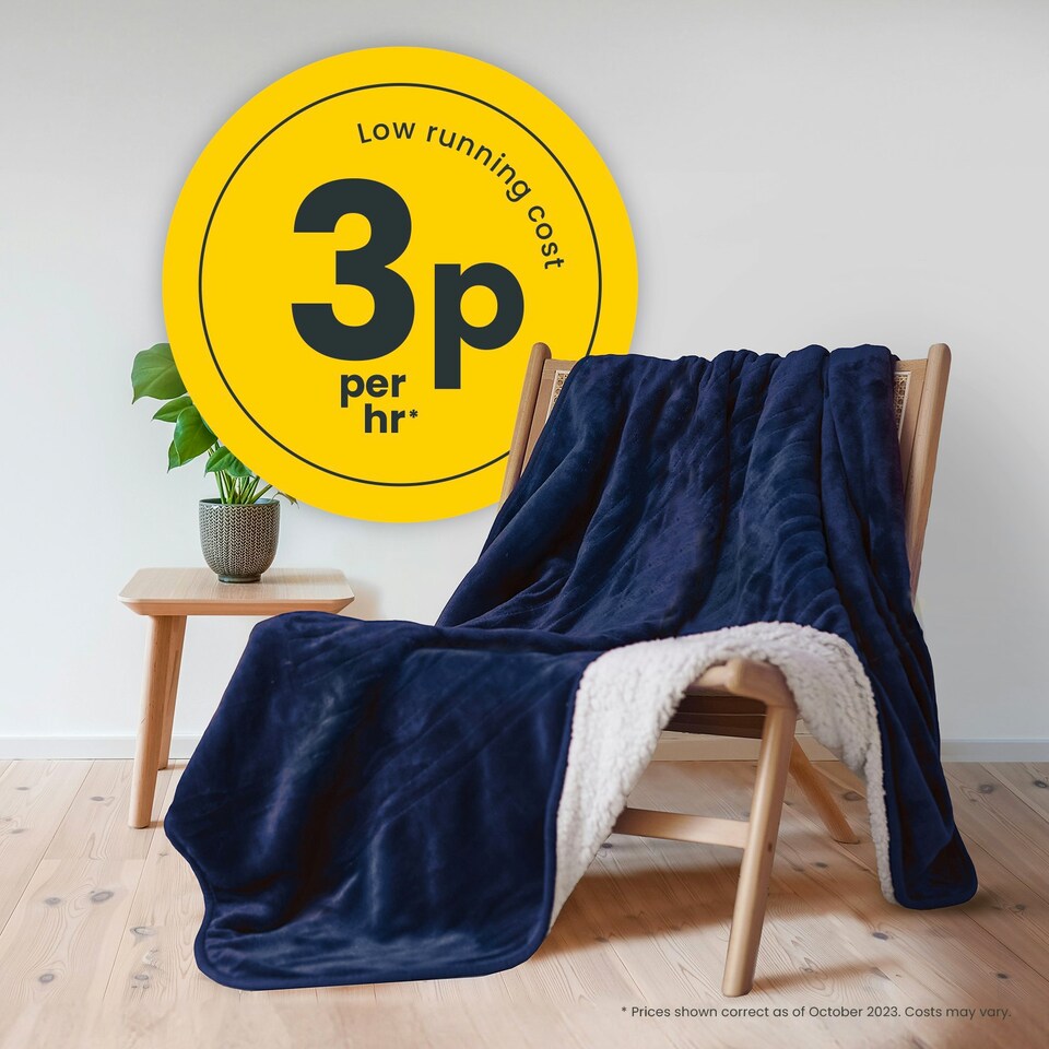 image 1 of Fleece & Sherpa Electric Heated Throw - Navy