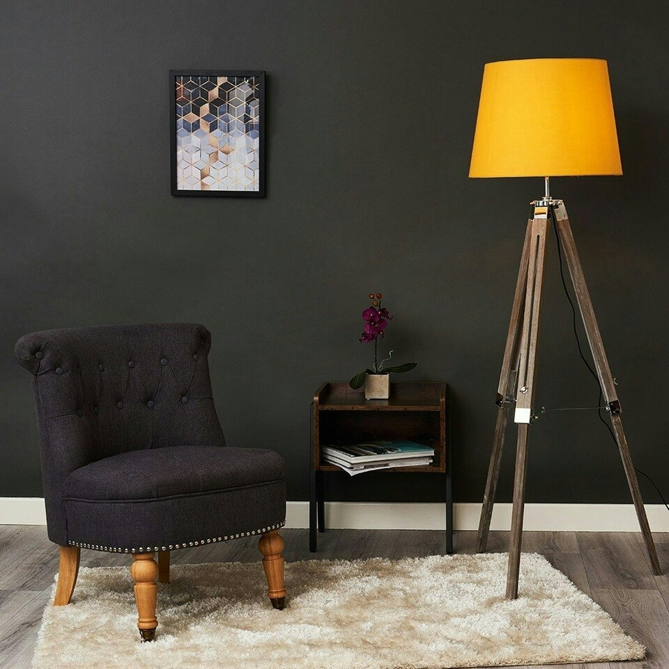 image 1 of ValueLights Clipper Brown Floor Lamp Yellow Shade Yellow