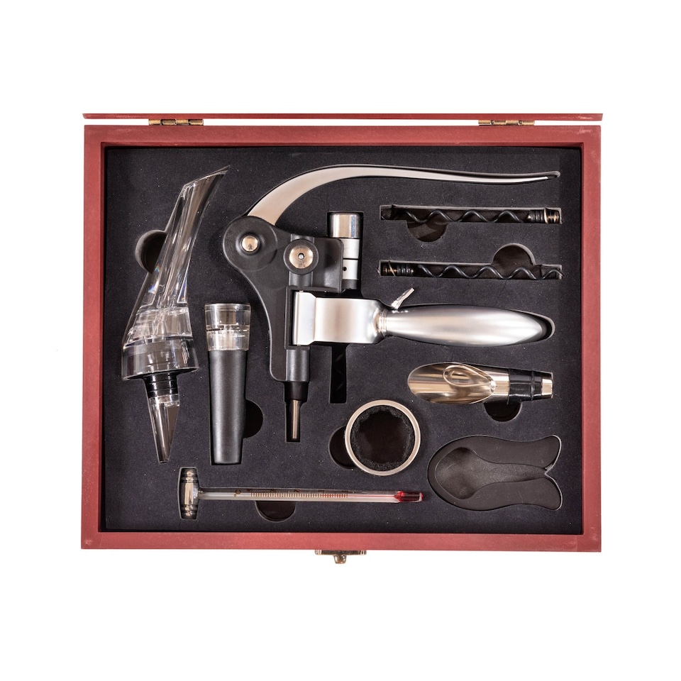 image 1 of 9pc Wine Opener Accessory Gift Set with Rabbit Corkscrew Bottle Pourers Stopper