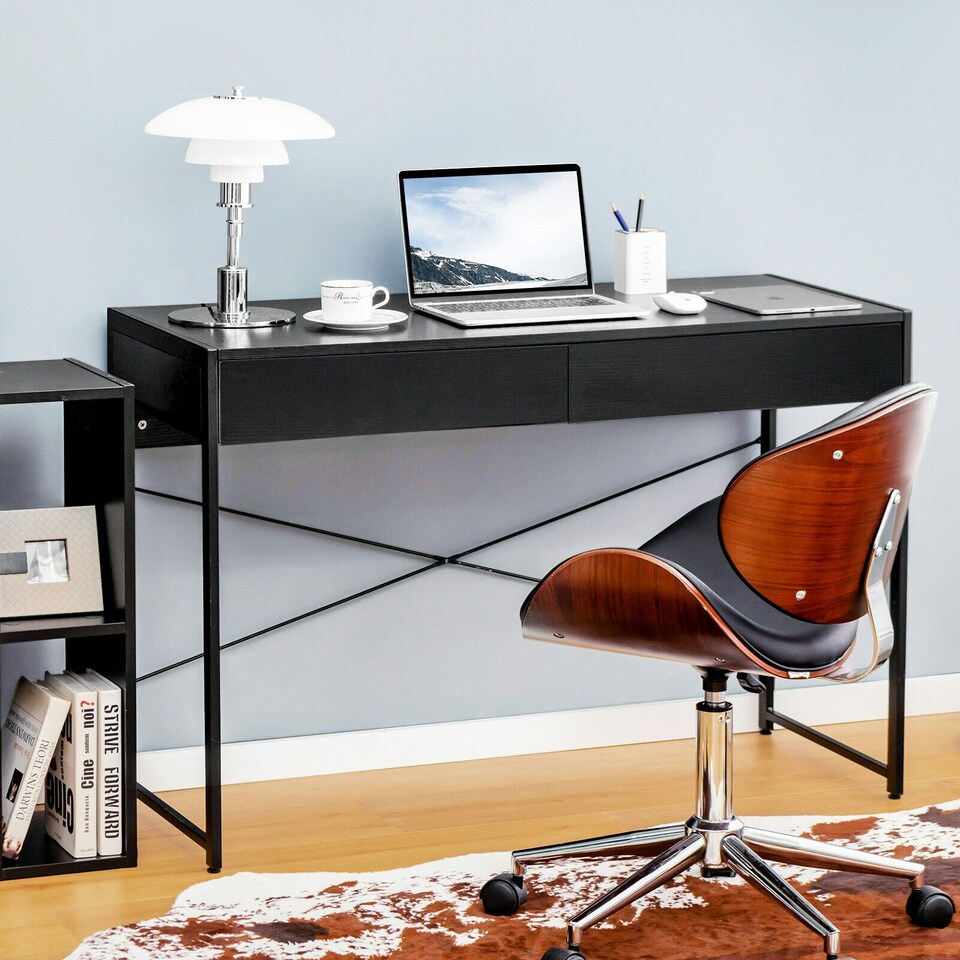 image 1 of COSTWAY Computer Desk Wooden Writing Workstation Black Black