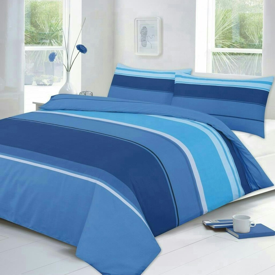 Carter Striped Duvet Cover Set - King - Blue