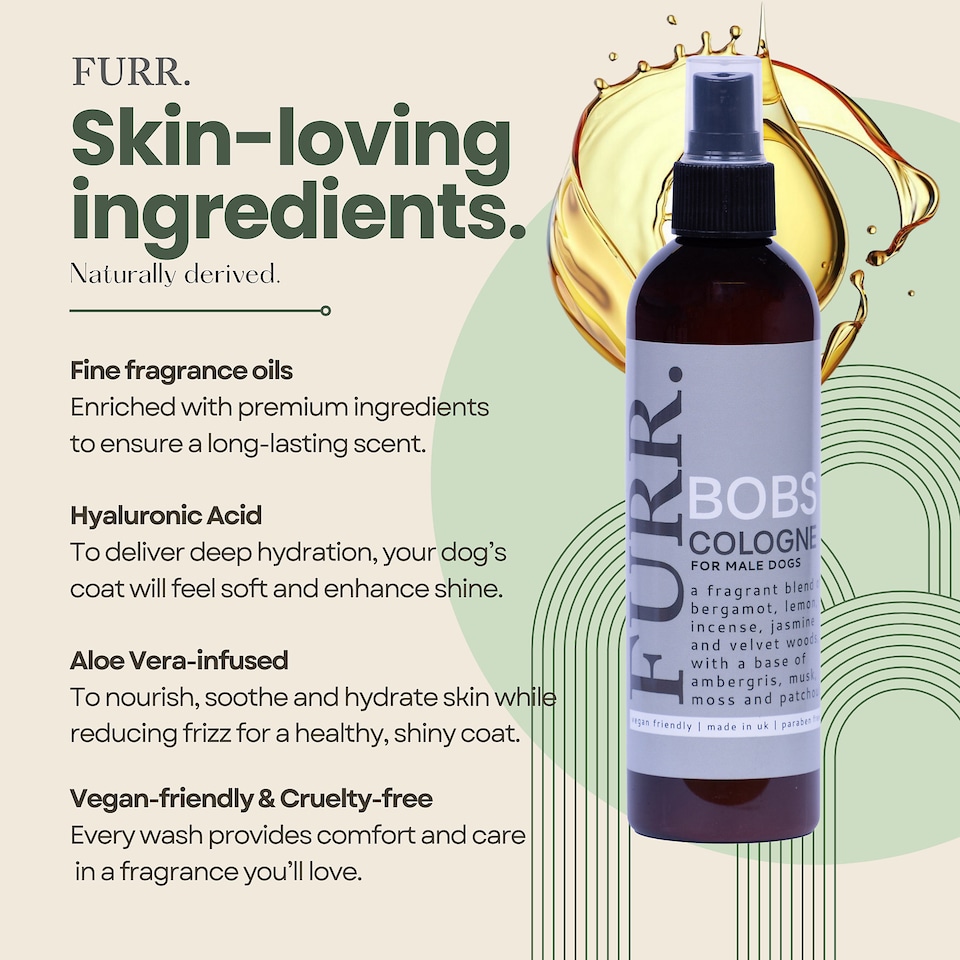 image 1 of FURR Bobs Cologne for Male Dogs 250ml  with Aloe Vera, Vitamin E & Hyaluronic Acid