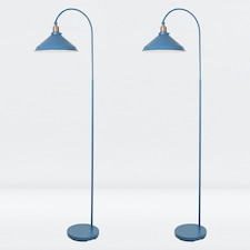 First Choice Lighting Set of 2 Maxwell Mirage Blue Brushed Copper Floor Reading Lamps Blue | Copper