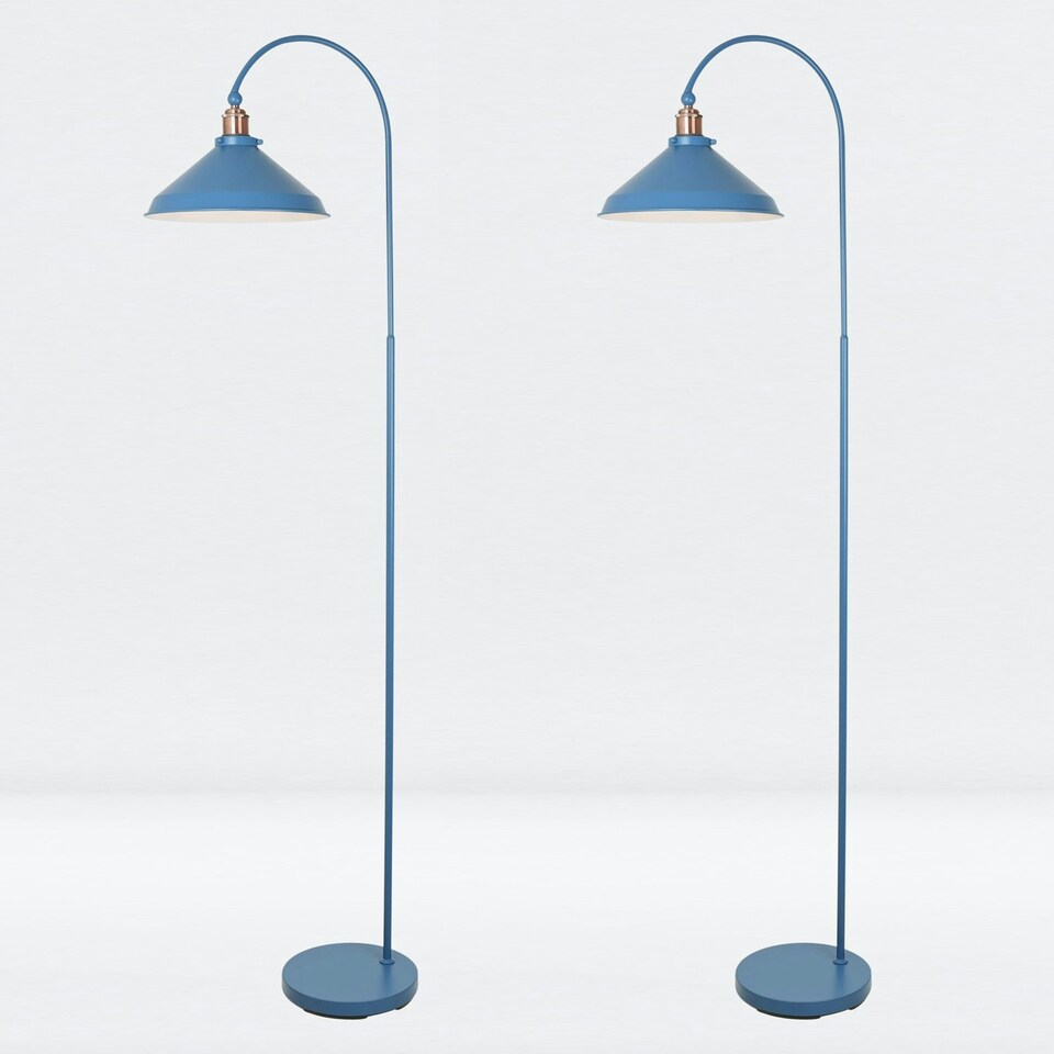 image 1 of First Choice Lighting Set of 2 Maxwell Mirage Blue Brushed Copper Floor Reading Lamps Blue | Copper