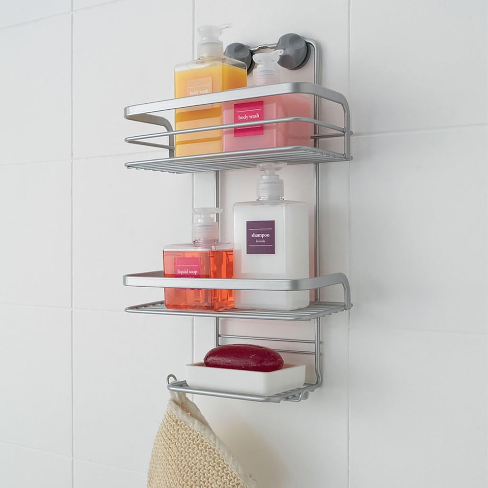 image 1 of Metaltex Viva 3-Tier Shower Caddy Bathroom Storage Rack - Silver