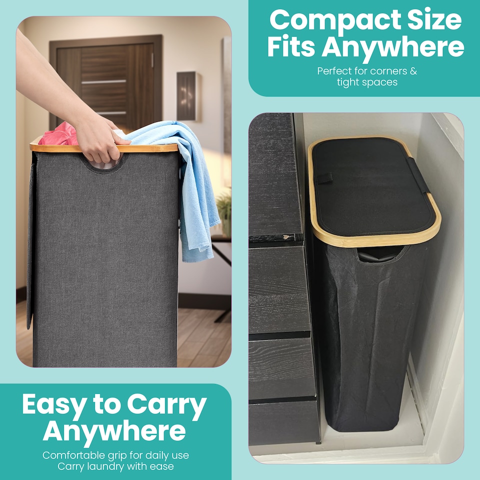 image 1 of 100L Foldable Laundry Hamper with Lid, Collapsible Clothes Basket