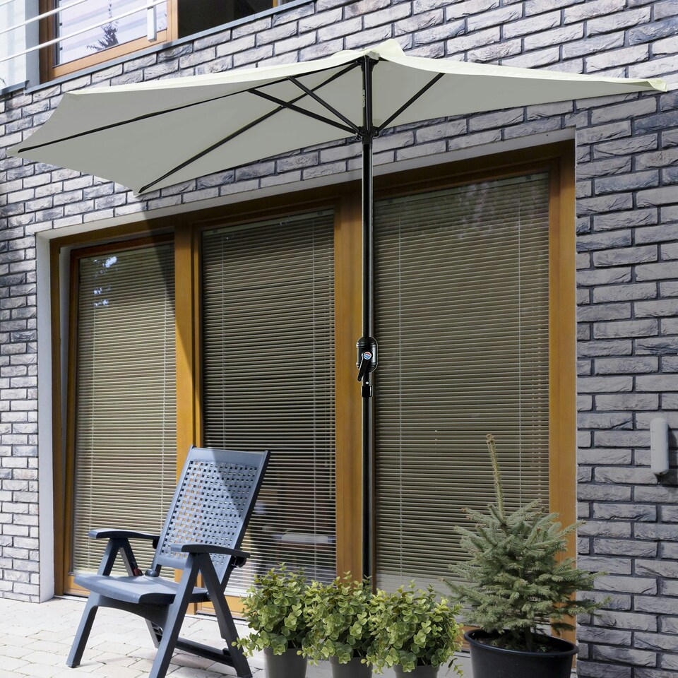 image 1 of Outsunny 2.7m Metal Frame Garden Furniture Parasol Half Round Umbrella