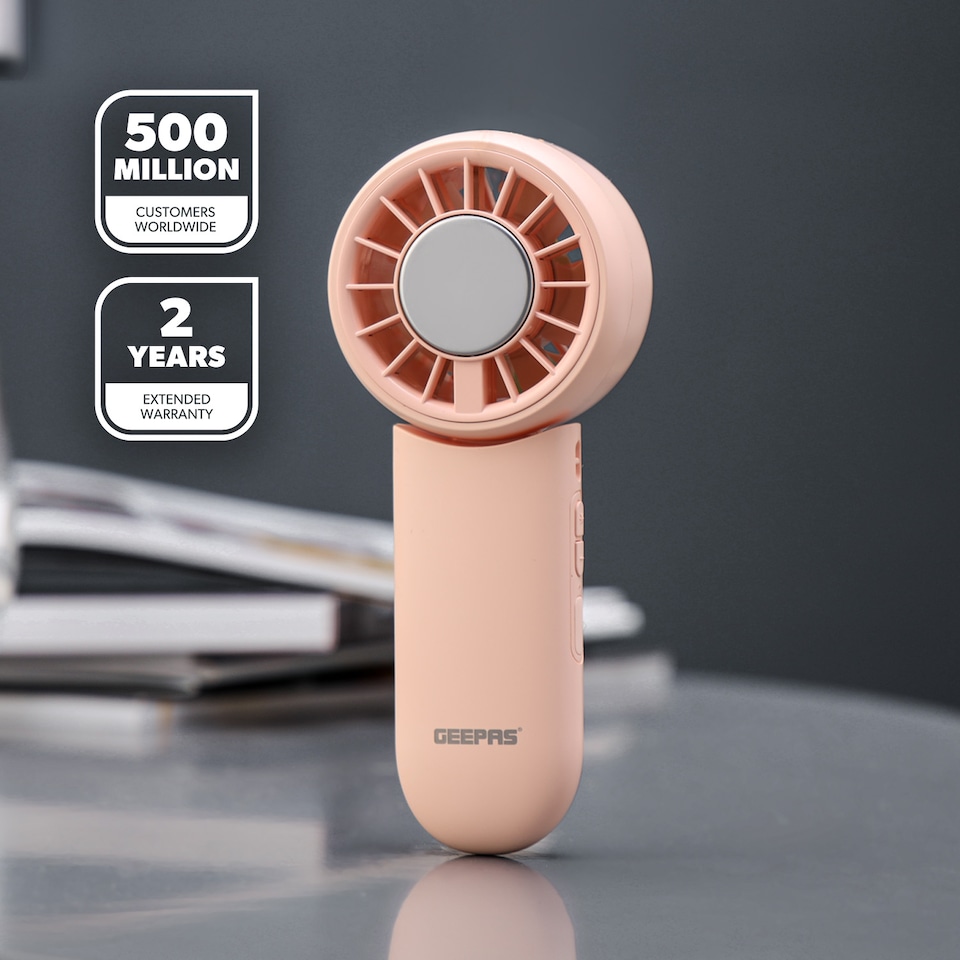 image 1 of GEEPAS Handheld Portable Mini Fans Pack of 2(Pink & Cream)