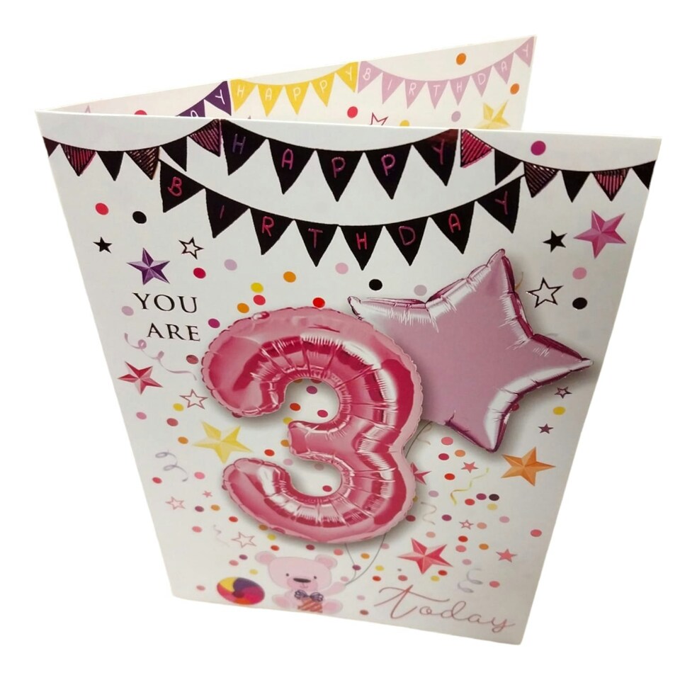 image 1 of Girl You Are 3 Today Balloon Boutique Birthday Greeting Card