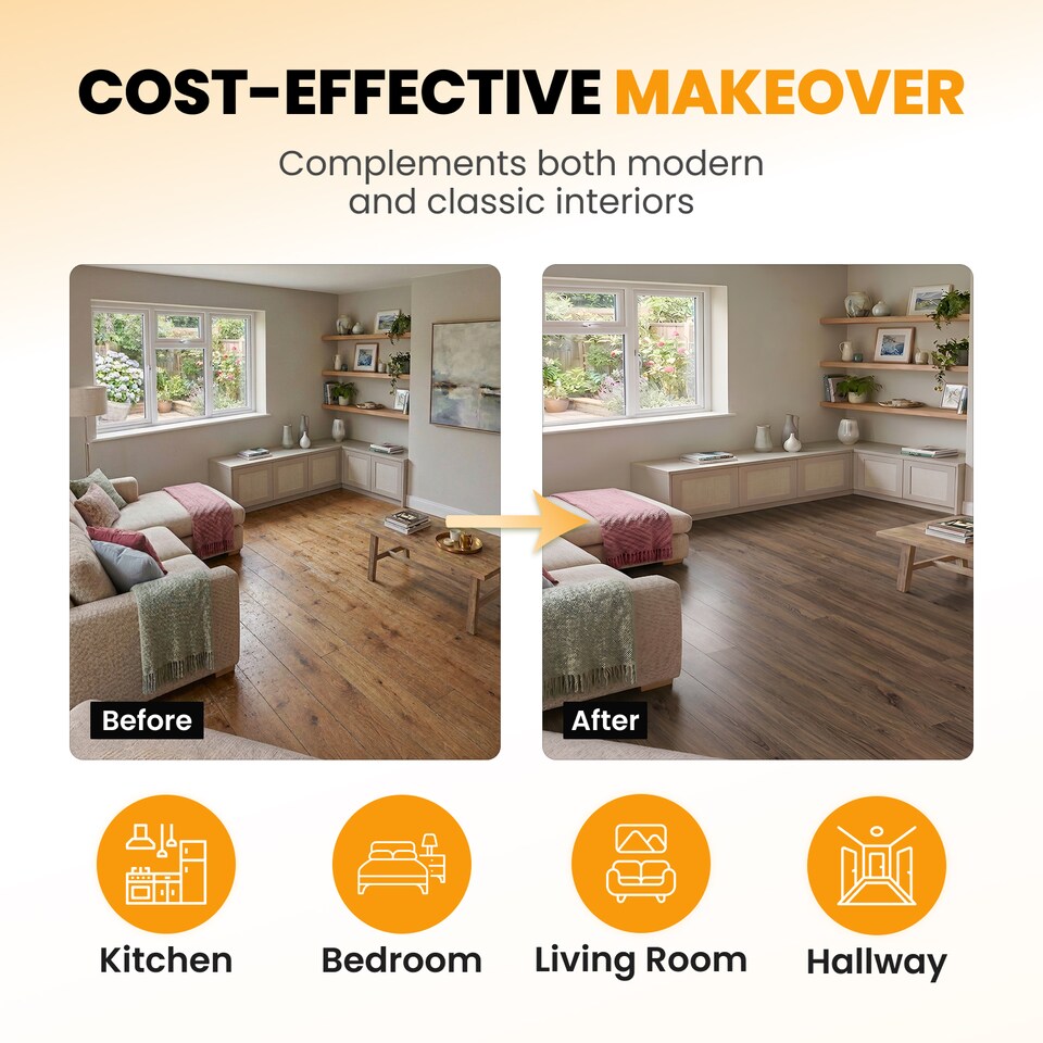 image 1 of Self Adhesive Floor Planks | 5.9x35.9in (91.4x15.2cm) Each | Peel & Stick Vinyl Flooring | Brown Wood Effect | Easy DIY | Stick On Tile for Home Floors | Brown | 2.78 sqm