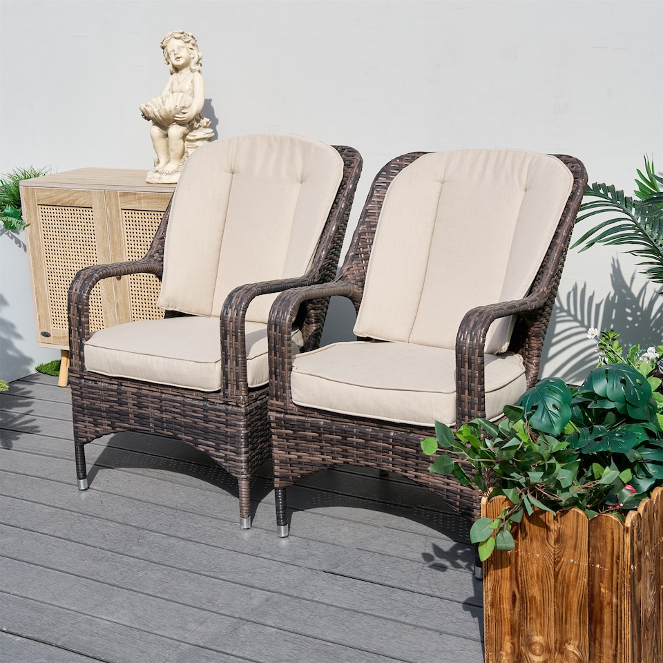 image 1 of Direct Wicker 2-Piece Outdoor PE Rattan Dining Chairs, Brown | Brown