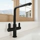 image 9 of Balterley Chara Kitchen Mono Mixer Tap with Dual Lever Handles, Curved Swivel Spout | Black | Matt Black | 1