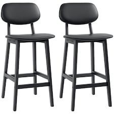HOMCOM Bar Stools Set of 2, Breakfast Bar Chairs, PU Leather Upholstered Kitchen Stools with Backs, Footrests and Solid Wood Legs, Black