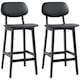 image 1 of HOMCOM Bar Stools Set of 2, Breakfast Bar Chairs, PU Leather Upholstered Kitchen Stools with Backs, Footrests and Solid Wood Legs, Black