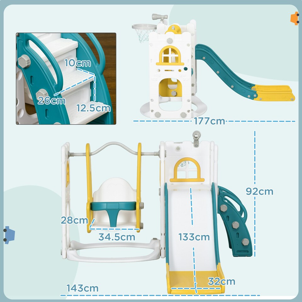 image 1 of AIYAPLAY 6-in-1 Toddler Climber and Set w/ Basketball Hoop, Telescope Yellow