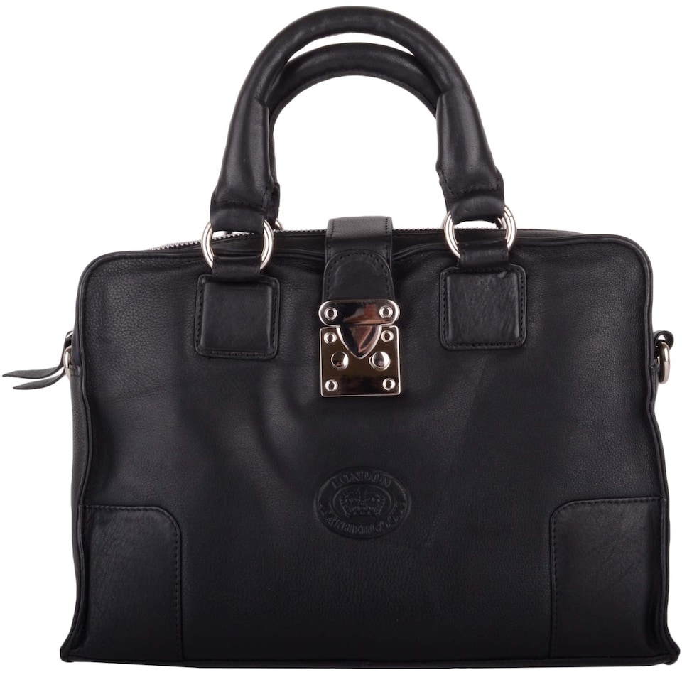 image 1 of London Leathergoods Womens Soft Premium Leather Hand Bag / Shoulder Bag with Detachable Strap | Black | Black