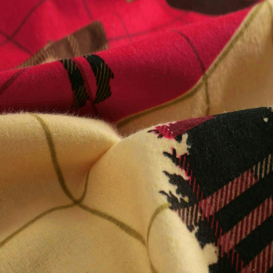 image 1 of Brushed Cotton Tartan Stag Duvet Cover Set - Super King - Red | Red | Super King