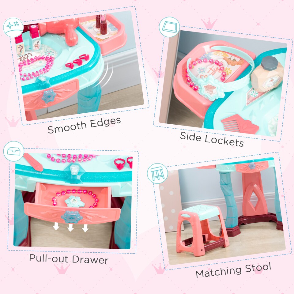 image 1 of AIYAPLAY 31 Piece Kids Dressing Playset w/ Princess Mirror, Light & Sound