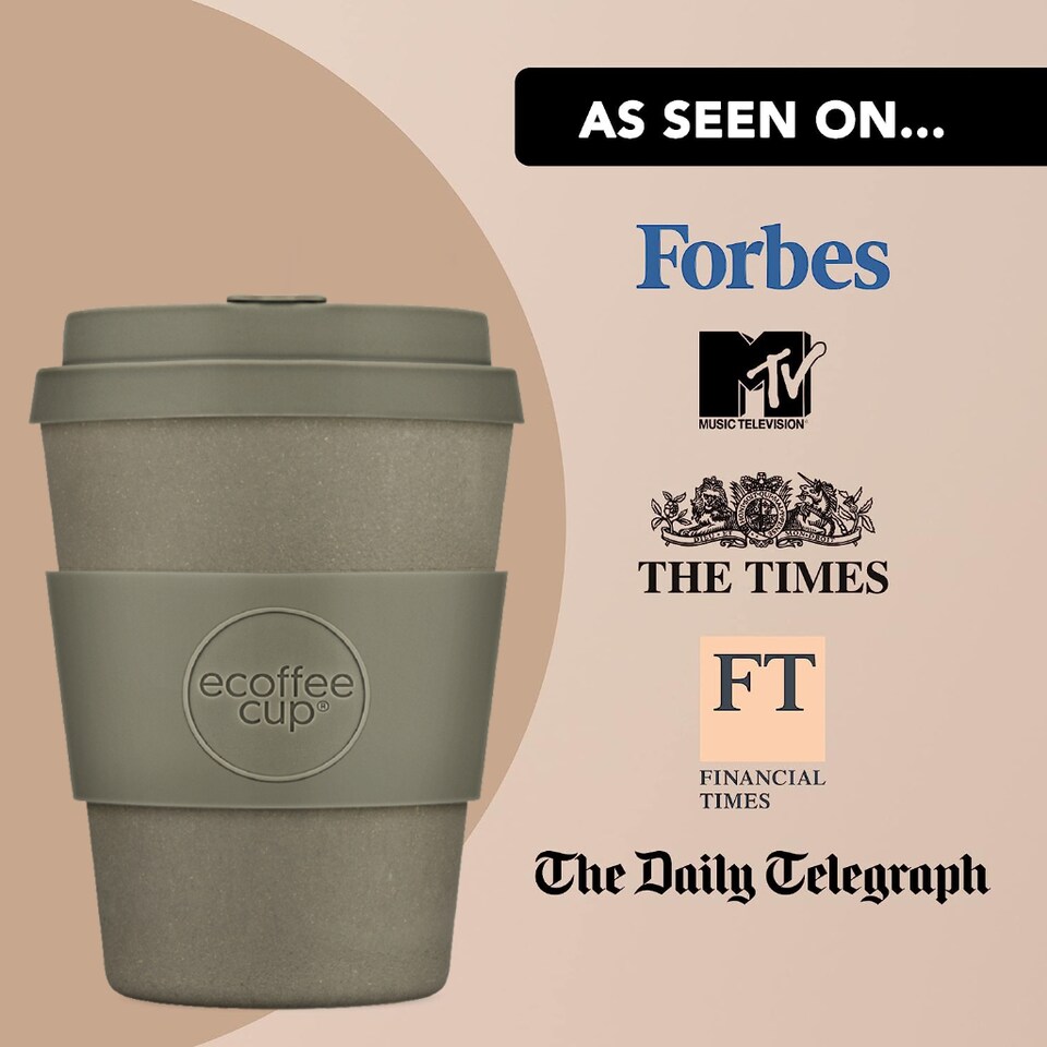 image 1 of Ecoffee Cup 12oz 350ml Reusable Eco-Friendly, Plant Based Coffee Cup with Silicone Lid & Sleeve, Molto Grigio | Grey | Molto Grigio
