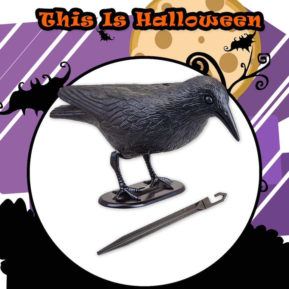 image 1 of vfm-estore Halloween Black Crow Decoration with Ground Spike - 19.4 x 13 cm