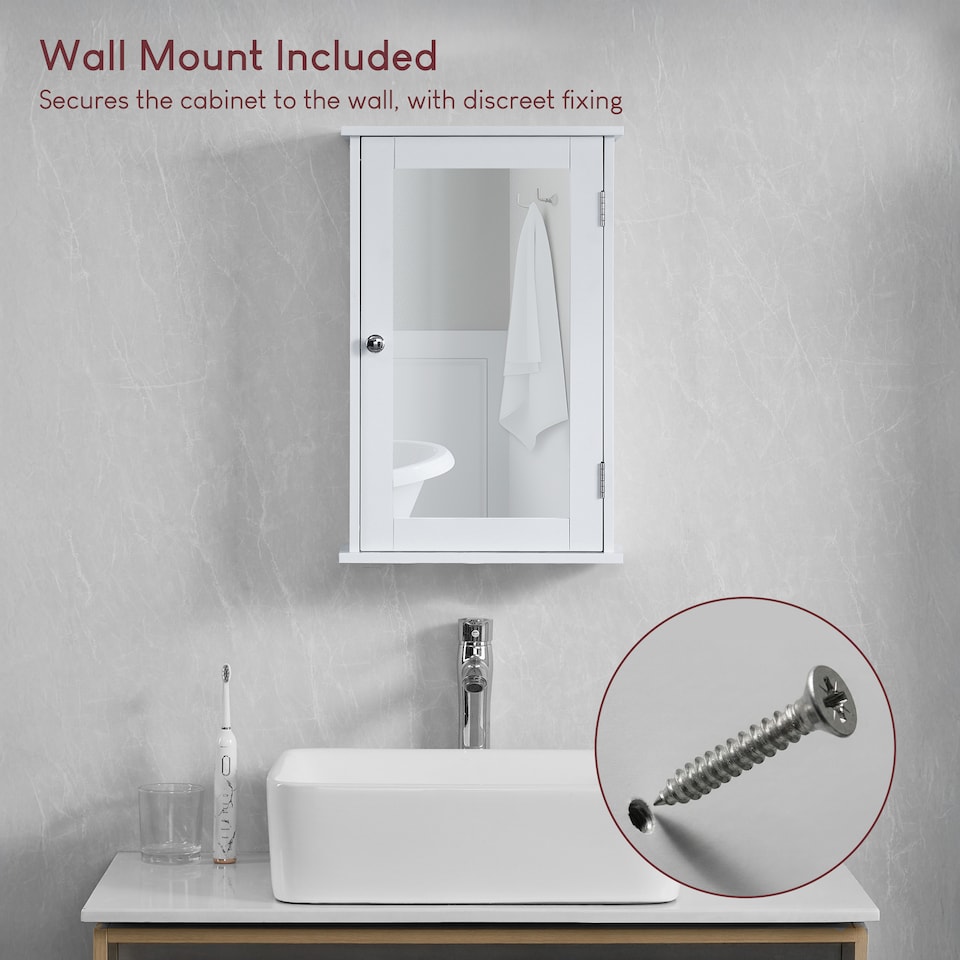 image 1 of Bath Vida Priano 1 Door Mirrored Wall Mounted Bathroom Cabinet, White | White | 1