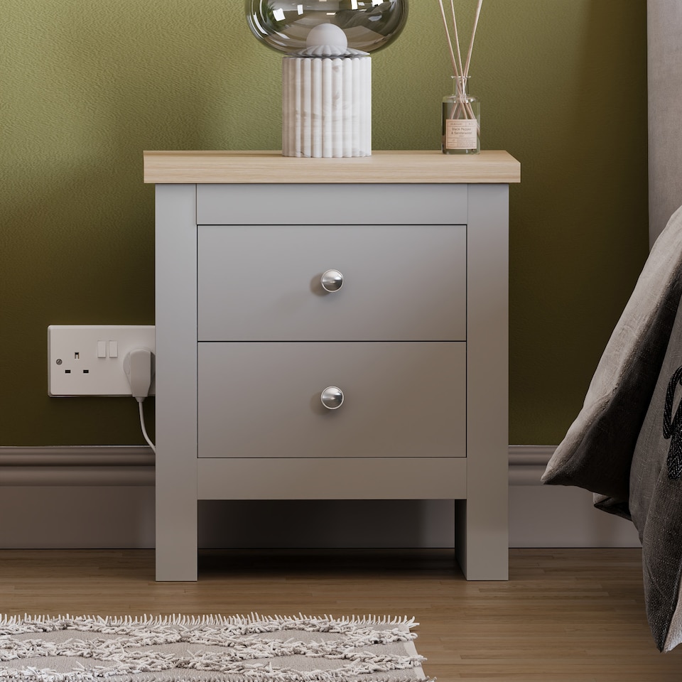 image 1 of Vida Designs Arlington 2 Drawer Bedside Chest Shaker Style Cabinet Table Nightstand, Grey & Oak