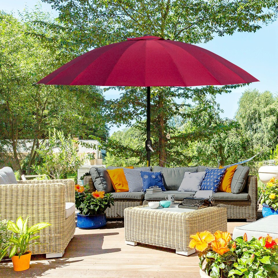 image 1 of Outsunny 2.5m Round Curved Adjustable Parasol Sun Umbrella Metal Pole Red