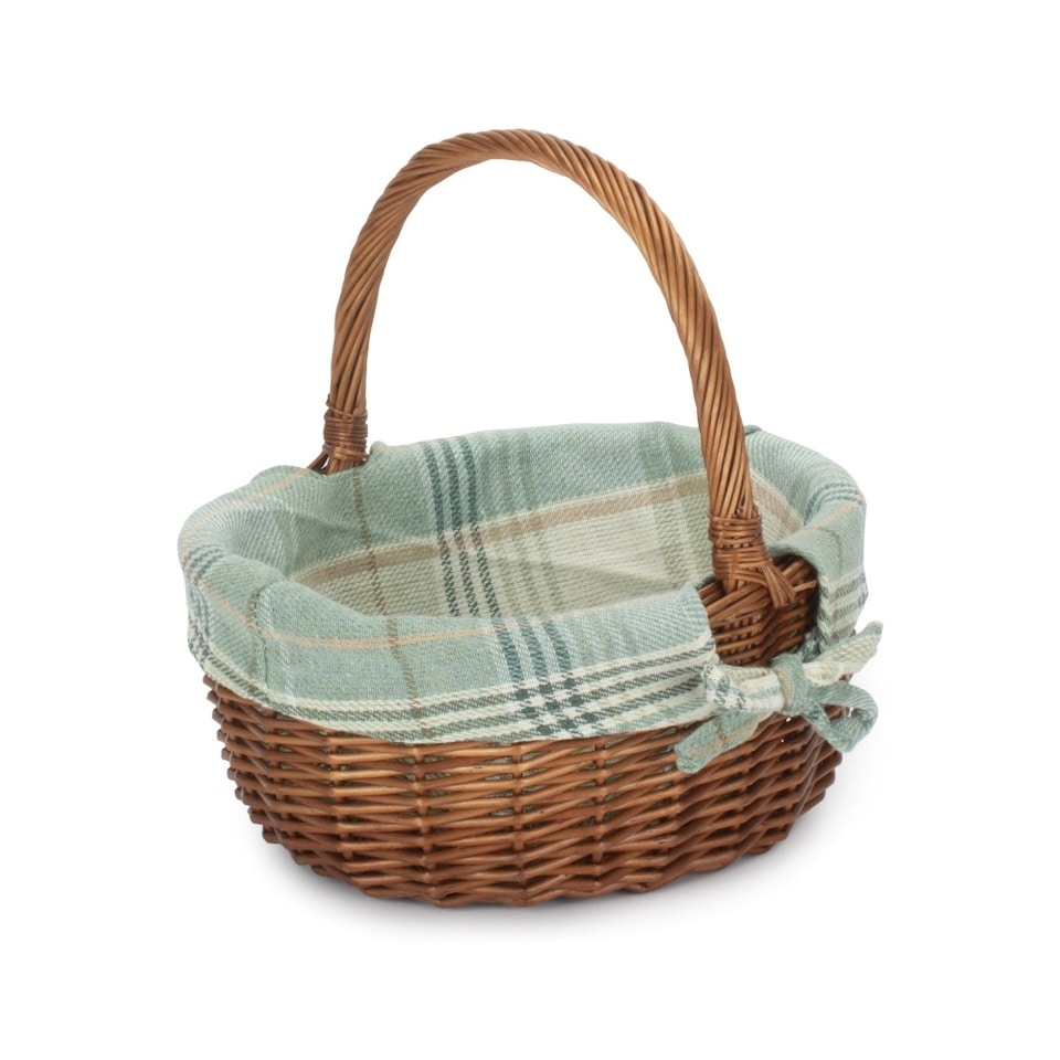 image 1 of Double Steamed Oval Wicker Shopping Basket Cream Tartan Lining | Cream | Cream