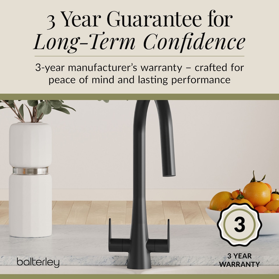 image 1 of Balterley Situla Kitchen Mono Mixer Tap with Dual Lever Handles, Curved Swivel Spout | Black | Matt Black | 1