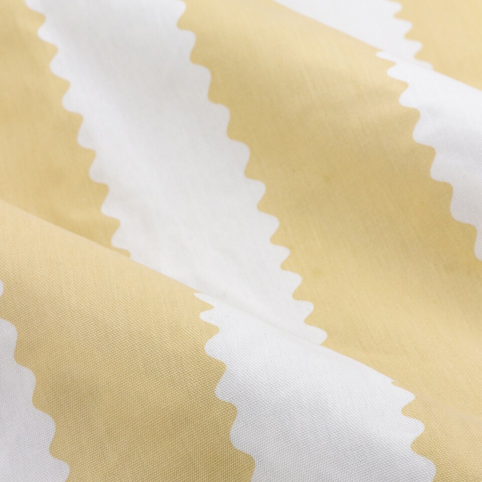 image 1 of Furn Birdie Stripe Fully Lined Ruffle Pencil Pleat Curtain Pair, Butter Yellow, (W) 117cm x (D) 183cm