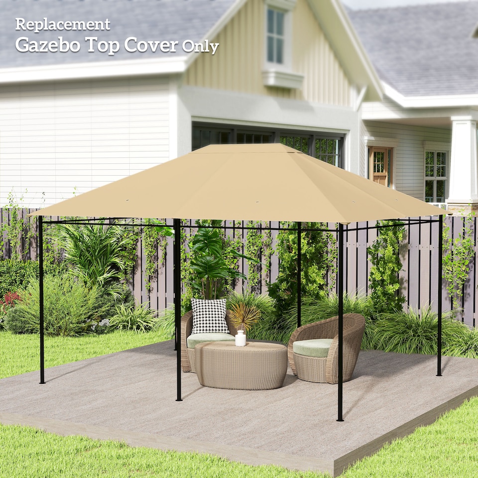 image 1 of Outsunny 3 x 4m Gazebo Canopy Replacement Covers, Garden Gazebo Roof Replacement with Vents and Drain Holes, TOP COVER ONLY, Khaki