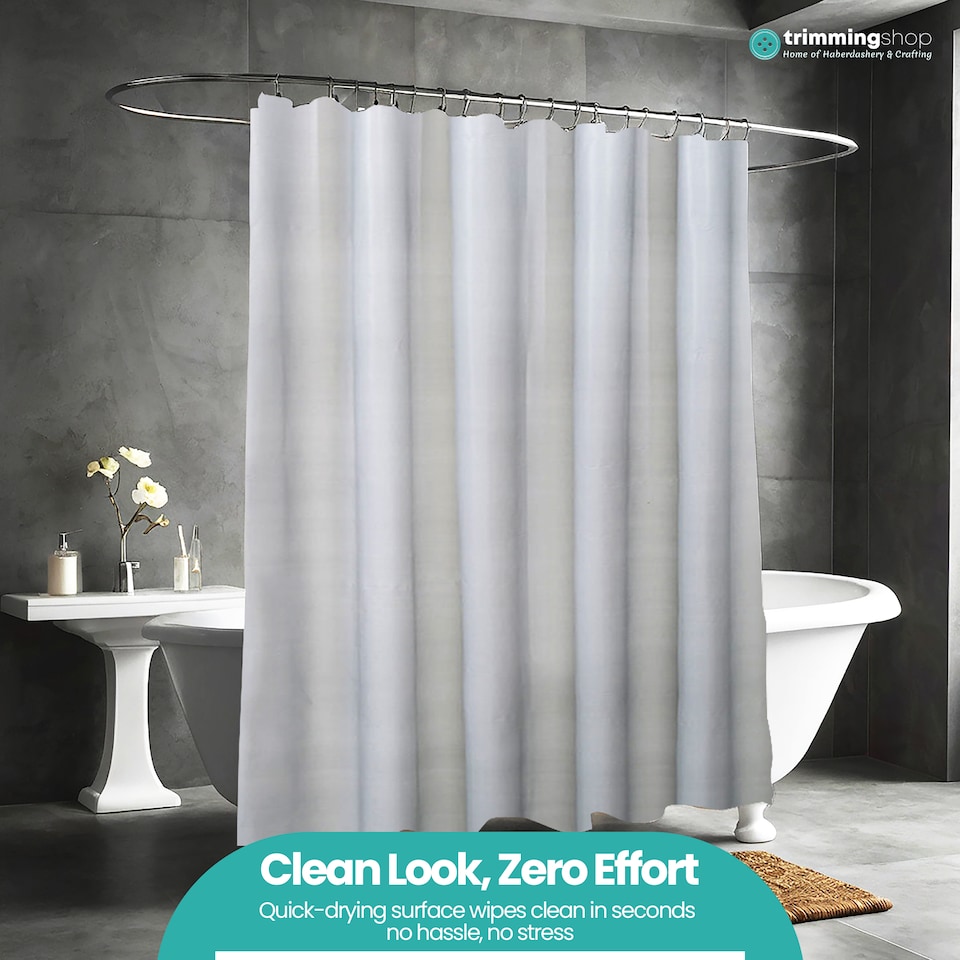 image 1 of PEVA Plain Mould & Mildew Resistant Shower Curtain with 12 Hooks - 180x180cm