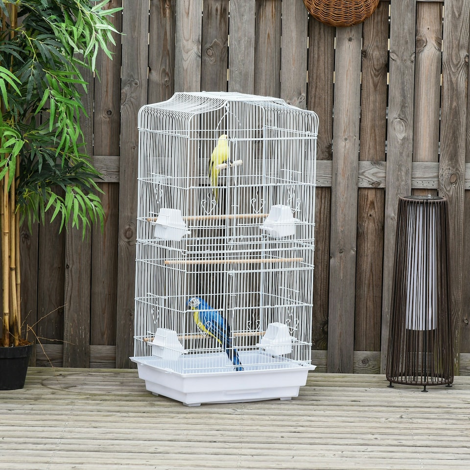 image 1 of PawHut 92cm Large Bird Cage with Perches, Food Bowls, Swing, White
